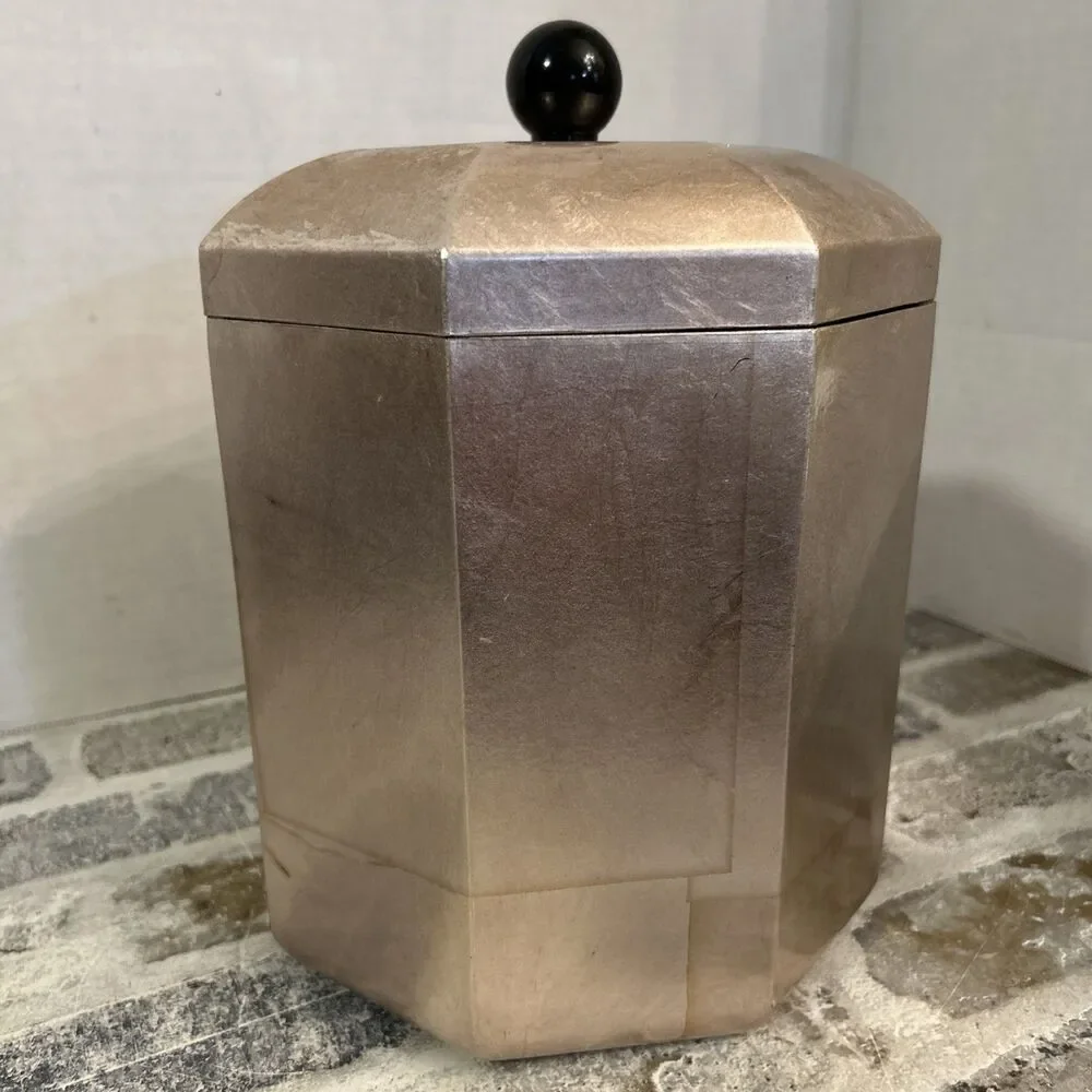 Gold Leaf Lacquer Ware Octagonal Lidded Ice Bucket by Nancy Calhoun Design